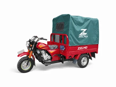 ZELMO covered cargo body red front three-quarter view