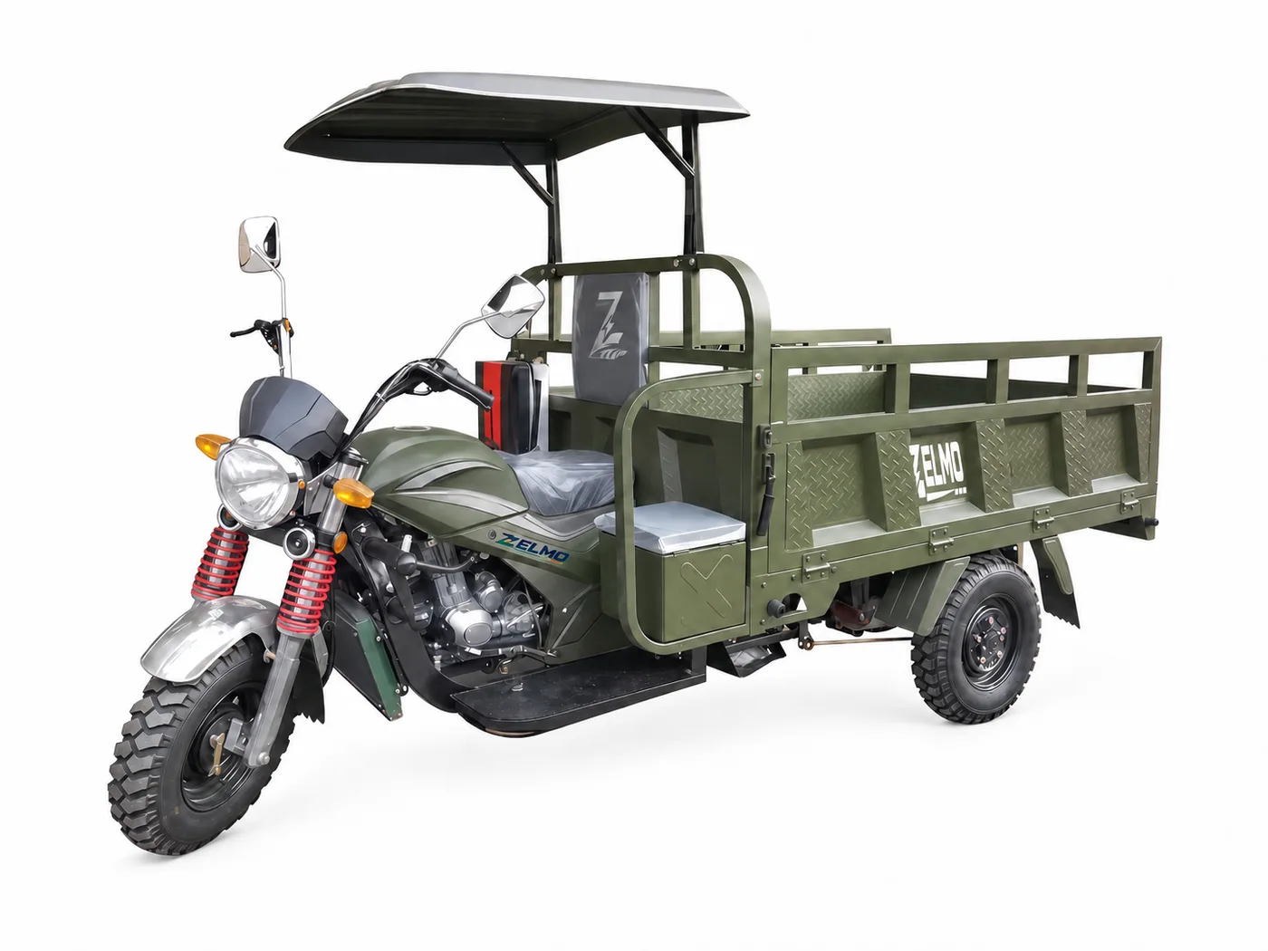 ZELMO utility body olive front three-quarter view