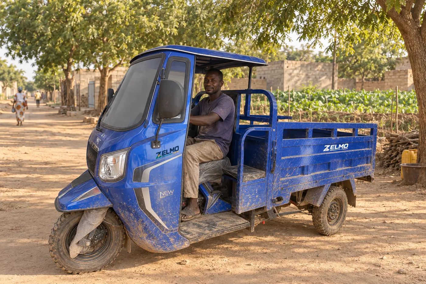 ZELMO canopy body blue front three-quarter view · Village roads