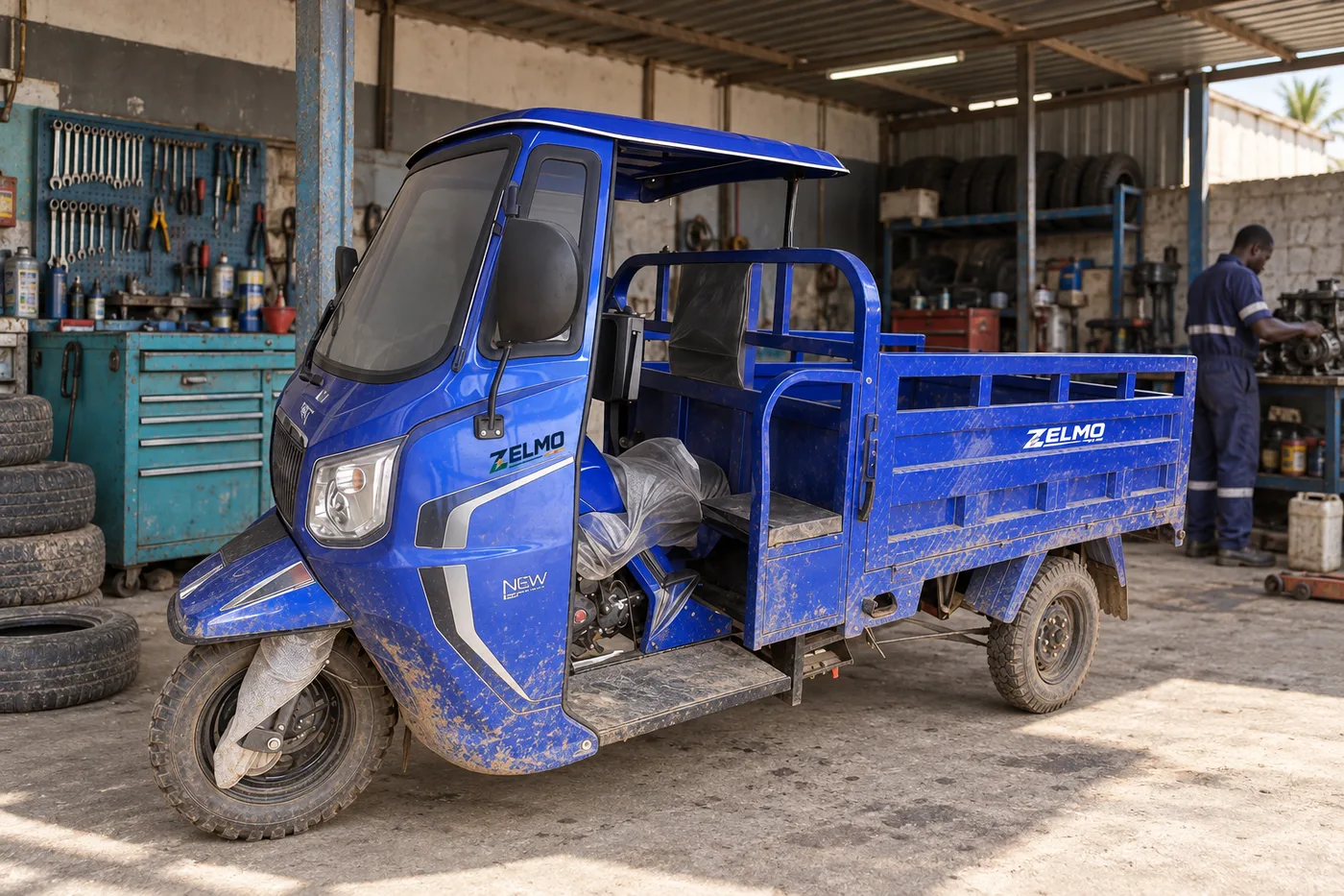 ZELMO canopy body blue front three-quarter view · The local workshop
