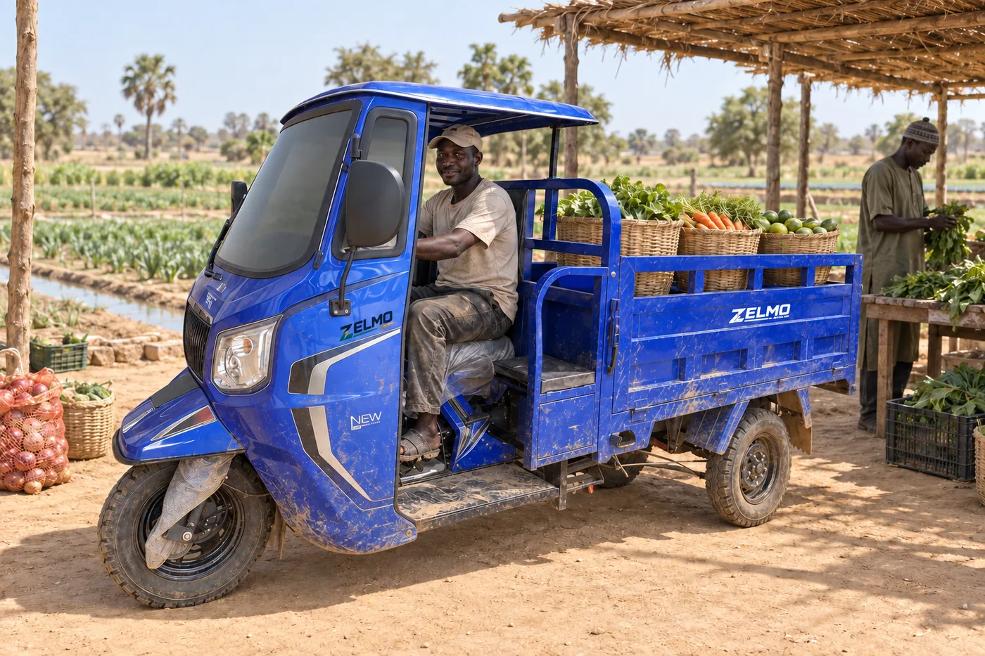 ZELMO canopy body blue front three-quarter view · Farm produce