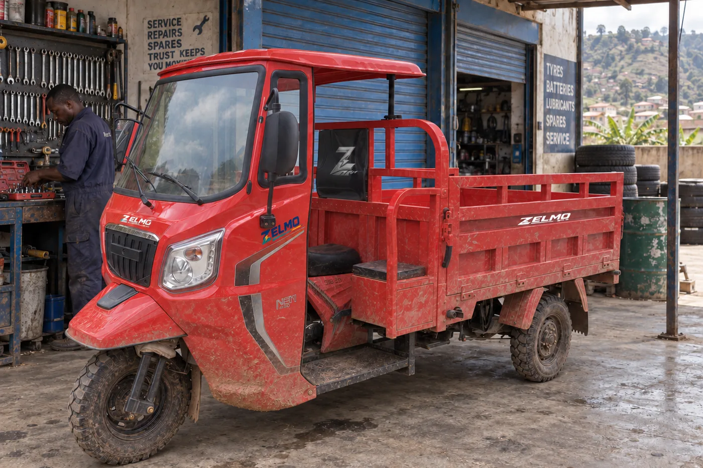 ZELMO canopy body red front three-quarter view · The local workshop