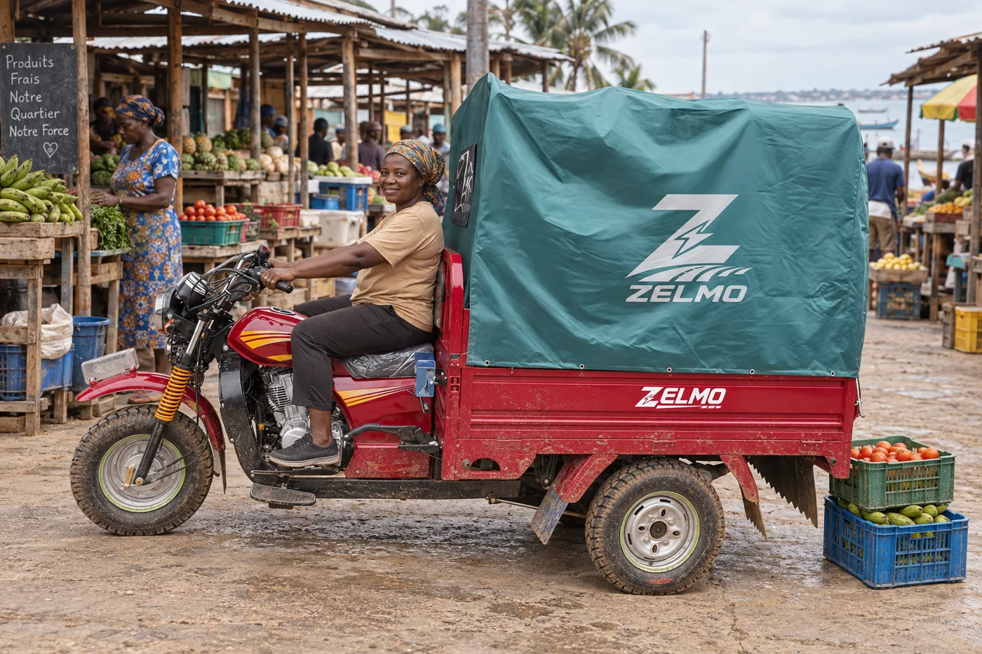 ZELMO covered cargo body red side view · Market deliveries