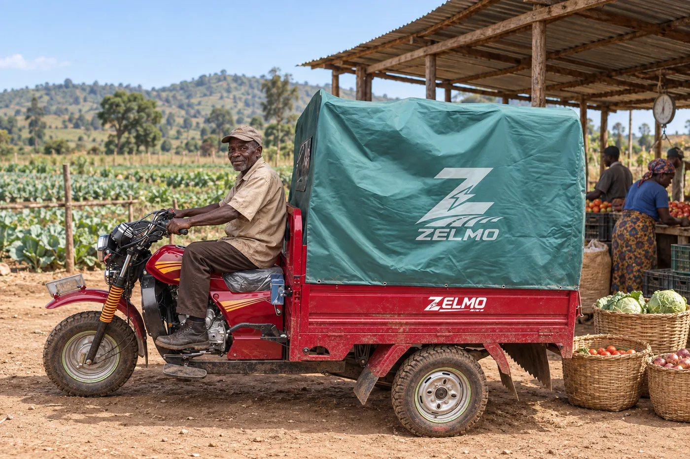 ZELMO covered cargo body red side view · Farm produce
