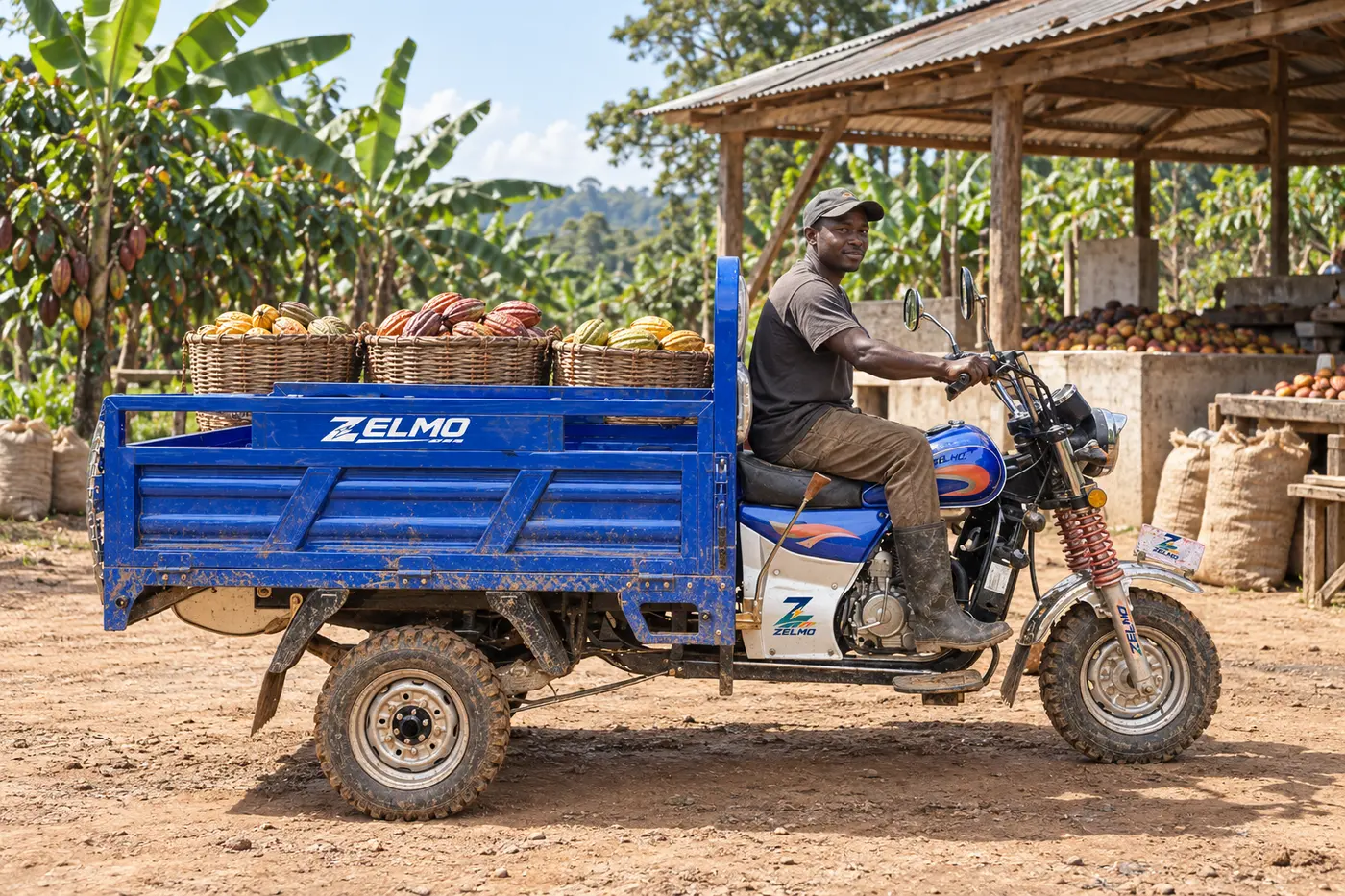 ZELMO open cargo body blue side view · Farm produce
