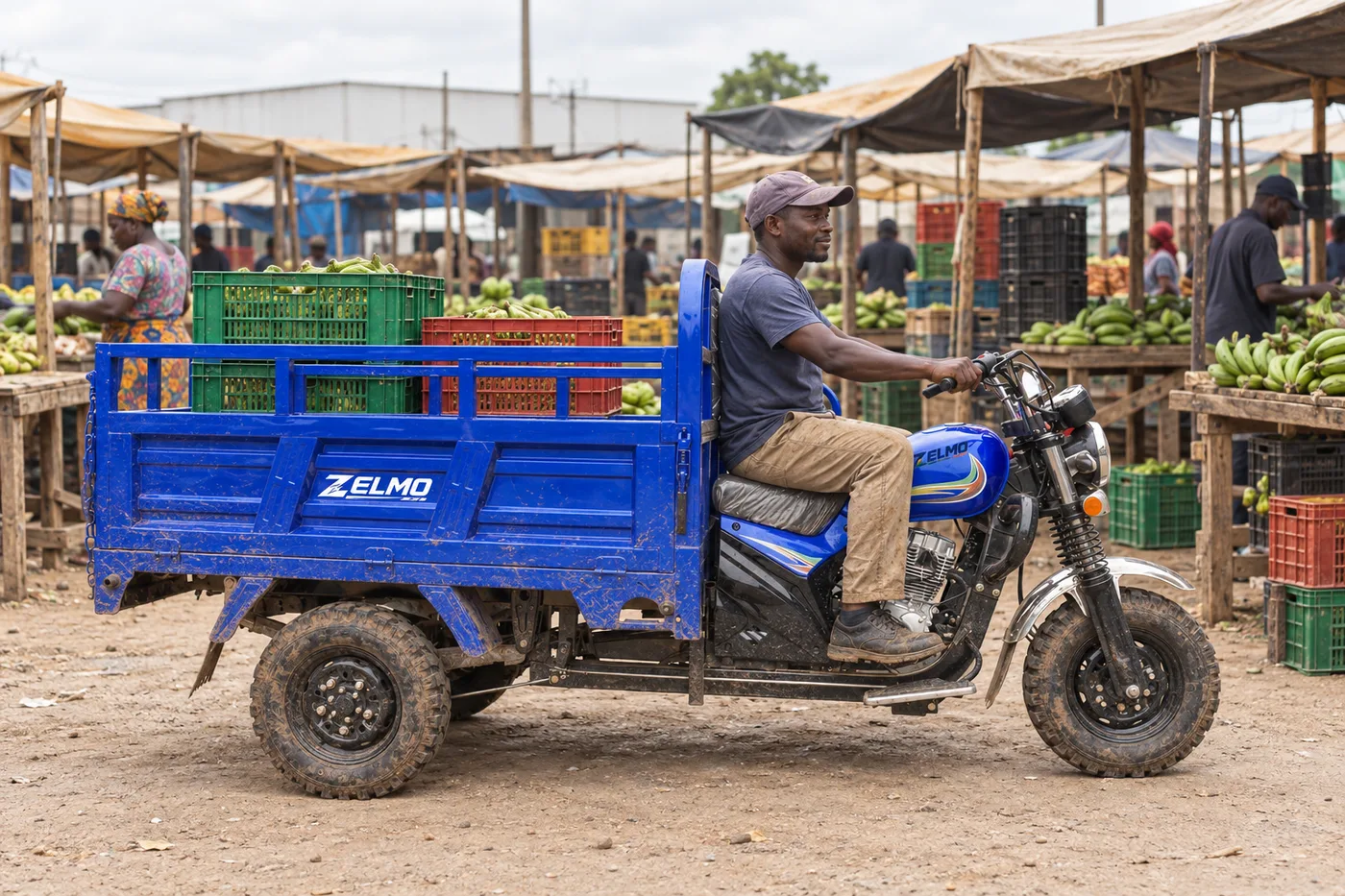 ZELMO utility body blue side view · Market deliveries