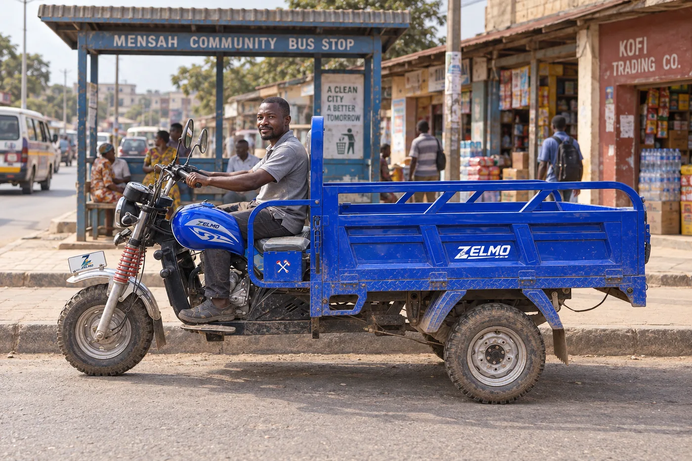 ZELMO open cargo body blue side view · City streets