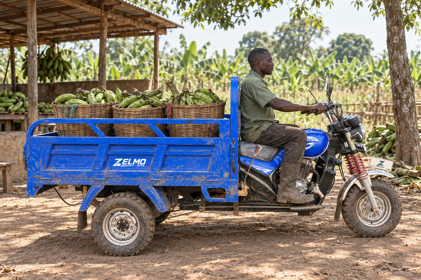 ZELMO open cargo body blue side view · Farm produce