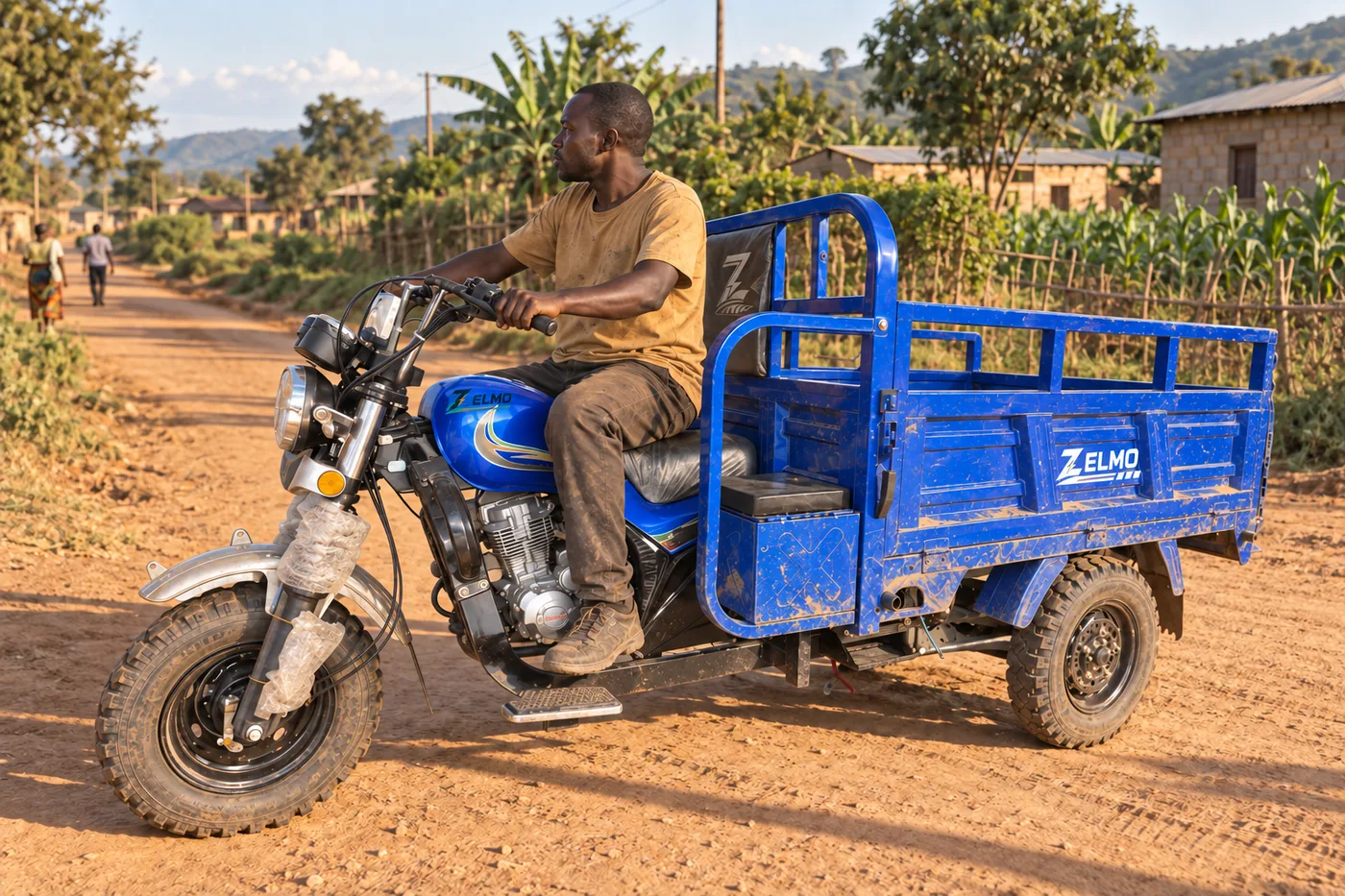 ZELMO body awaiting classification blue front three-quarter view · Village roads